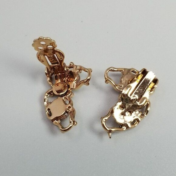 Vintage Goldstone Cabochon Clip On earrings, Gold Tone Setting, Retro Estate - Picture 3 of 6